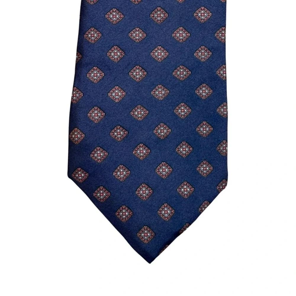 Christian Dior Monsieur Silk Tie Navy Blue Geometric Diamond Medallion Pattern